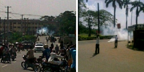 POLICE FIRE TEARGAS AT PROTESTING UNILAG STUDENTS, FEMALE STUDENT COLLAPSES 1