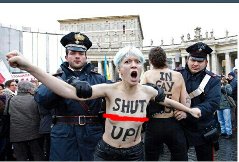 Women Displaying Their Breast While Celebrating Pope Benedict XVI's Resignation 1