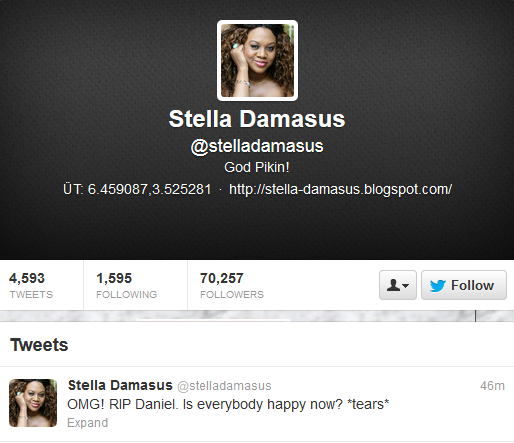 Stella Damasus Twitter Account Hacked? Tweets RIP Daniel 3