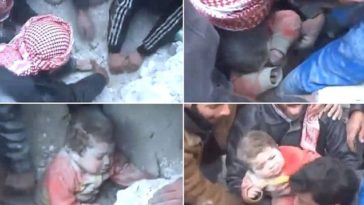 WATCH The Incredible Video Of When A Baby Who Was Buried Under Rubble After Bomb Explosion Was Pulled Out Alive By Men Who Digged With Just Their Bare Hands 1
