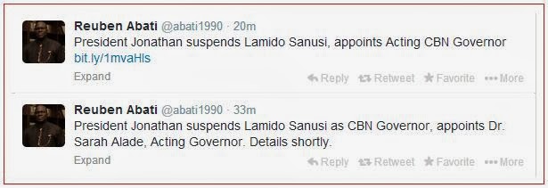 BREAKING NEWS: President Jonathan Suspends CBN Governor Lamido Sanusi, Appoints A New Person To Replace Him 2