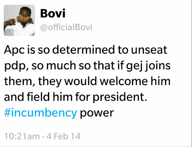 Lol, Read Bovi's Tweet On APC's Quest For Power 2