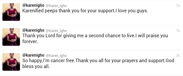 Karen Igho Tweets That She's Cancer Free 6 Karen Igho Tweets That She's Cancer Free 6