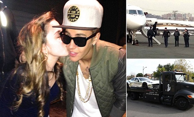 Justin Bieber's chrome-plated car is towed and drug sniffer dogs used to search his private jet 7