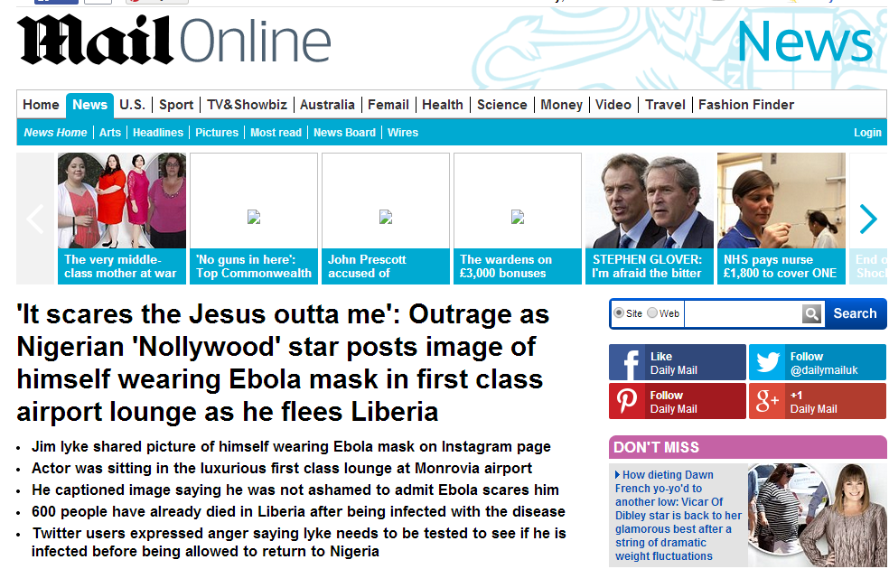 Nigerians Outrage Over Jim Iyke Fleeing Liberia Over Ebola Virus Outbreak Makes It To UK Daily Mail 1