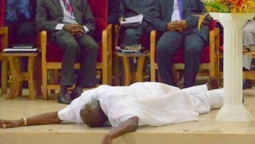 PHOTO: Governor Fayose Flat On The Floor, Tells Church ''I will not allow this position to get into my head'' 8