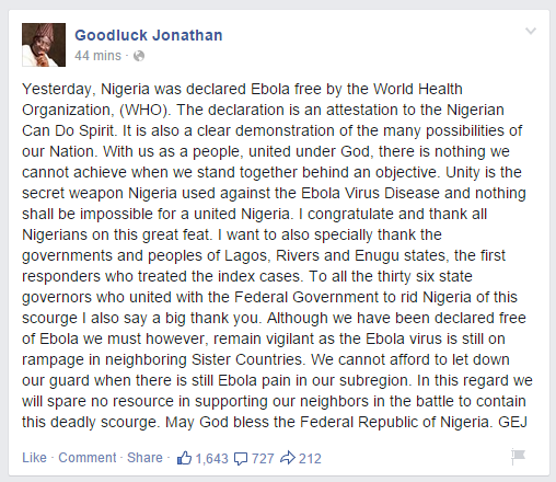 Goodluck Jonathan Thanks Nigerians For Uniting To Fight Ebola Virus 2 Goodluck Jonathan Thanks Nigerians For Uniting To Fight Ebola Virus 2