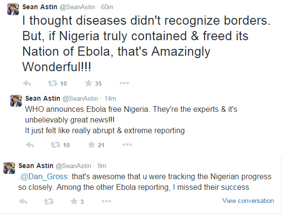 Is Hollywood Actor Sean Astin Insinuating That Nigeria's Ebola Free Status Is A Lie? 2