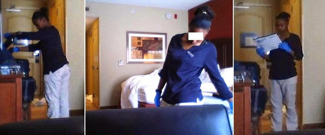 PICTURES and VIDEO: Hotel Guest Caught Cleaner On Secret Camera snooping through his luggage 2