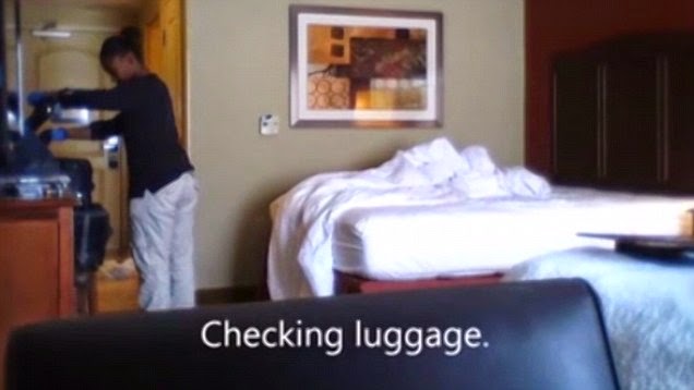 PICTURES and VIDEO: Hotel Guest Caught Cleaner On Secret Camera snooping through his luggage 4