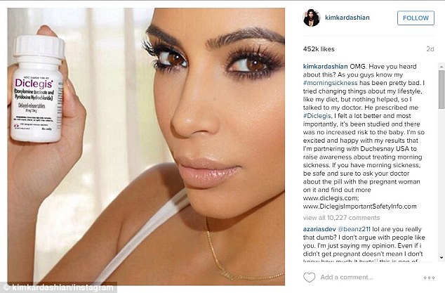 Kim Kardashian under fire for posting an advert on her Instagram page for morning sickness drug that was once pulled from shelves over birth defect fears 2