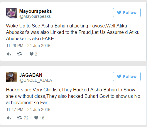 Nigerians React To Buhari's Wife Aisha Calling Governor Fayose A Goat 18