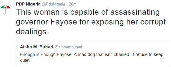 PDP Claims Aisha Buhari Is Capable Of Assassinating Governor Fayose For Exposing Her 1