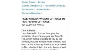 See the mail sent to Nigeria's Athletes asking them to pay for their tickets to Rio 2016 4