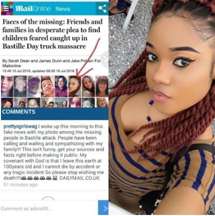 Dailymail UK Mistakenly Includes Nigerian Girl Among Those Missing in Nice France Attack [PHOTOS] 3