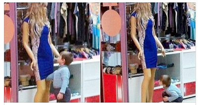 Curious Young Boy Caught Red-Handed Touching A Mannequins Crotch And Taking A Peek Up Its Dress 1
