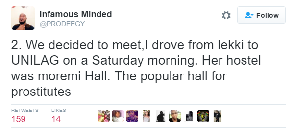 Twitter User Claims UNILAG Girls In Moremi Hall Are All Thieves And Prostitues - Read His Story 4