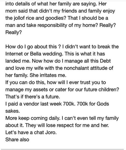 How My Wife Plunged me into Debts in the Name of Society Wedding in Lagos - Frustrated Man Cries Out 9