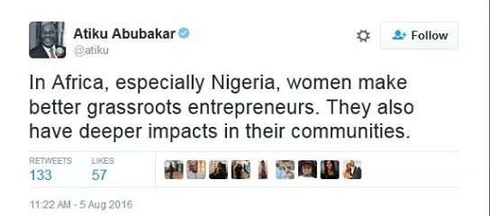 Women make better grassroot entrepreneurs - Atiku Abubakar 2