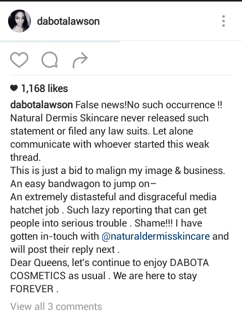 Dabota Lawson Shuts Down Copyright Infringement Rumour 2