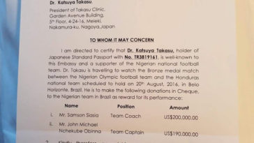 WOW! Japanese Surgeon Donates $390,000 Dollars To Nigerian Football Team At Rio Olympics 3