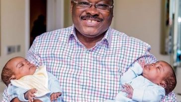 Gov. Abiola Ajimobi Of Oyo State Pictured With His Daughter’s New Born Twins 2