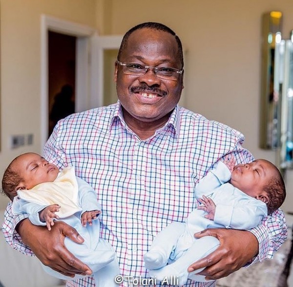 Gov. Abiola Ajimobi Of Oyo State Pictured With His Daughter’s New Born Twins 1