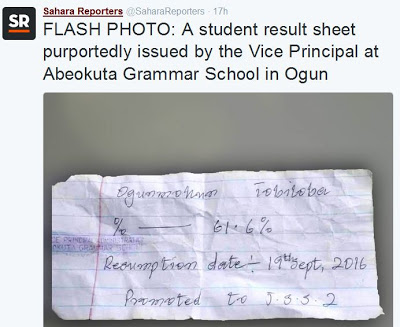 Checkout this result sheet given to a student by the vice principal [PHOTOS] 26