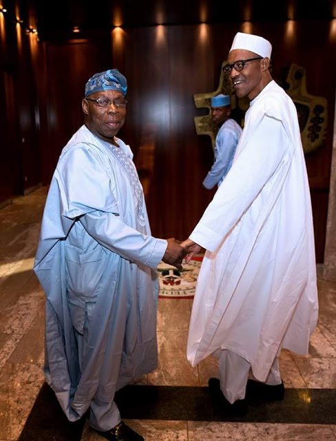 Photos of Obasanjo Smiling as He Meets with Buhari In Aso Rock 17