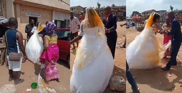 Drama As First Wife Storms Wedding Venue, Pours Red Oil On 2nd Wife's Wedding Gown [Photos/Video] 42
