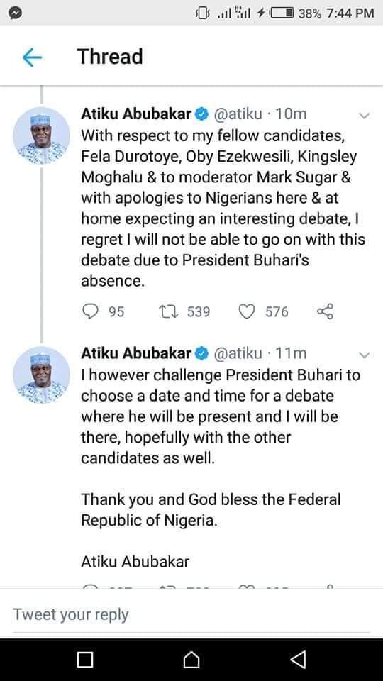 Atiku Abubakar Reveals Why He didn't Participate In #2019PresidentialDebate 4